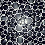 Stack of steel pipe background, front view, 3d illustration